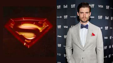 Logo do Superman e ator David Corenswet - Reprodução/Warner Bros. e Jemal Countess/Getty Images